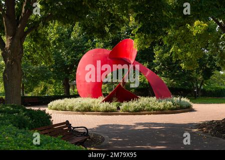 Naperville, Illinois - United States - September 15th, 2022: Landforms Sculpture by Jack Arnold on the Naperville Riverwalk. Stock Photo