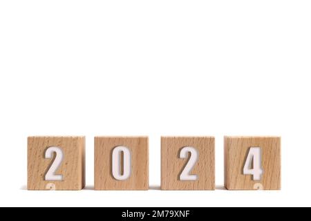 Wooden cubes with numbers 2024, white background Stock Photo - Alamy