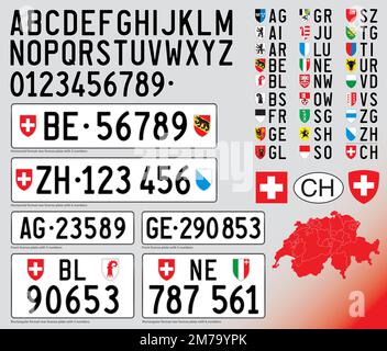 Switzerland car license plate, European country, letters, numbers and symbols, vector illustration Stock Vector