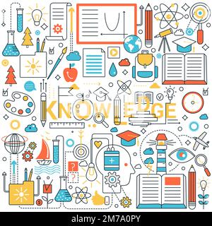 Knowledge gaining. Learning new skills, self development, education is power vector illustration on light background Stock Vector