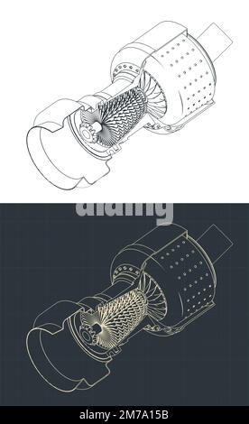 Stylized vector illustration of cutaway view of industrial gas turbine engine Stock Vector