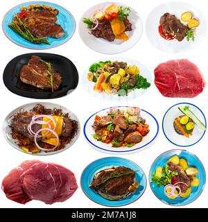 Assorted beef dishes on a white background Stock Photo