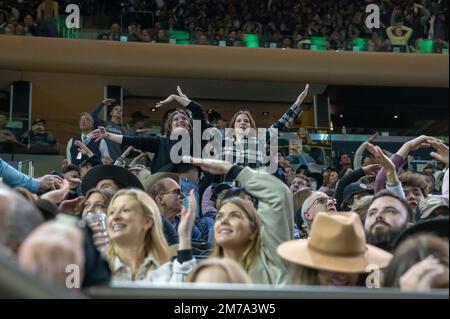 New York, New York, USA. 7th Jan, 2023. (NEW) 2023 Professional Bull Riders Unleash The Beast At The Garden. January 07, 2023, New York, New York, USA: Audience members dance during second round of the Professional Bull Riders 2023 Unleash The Beast event at Madison Square Garden on January 7, 2023 in New York City. Credit: M10s/TheNews2 (Credit Image: © M10s/TheNEWS2 via ZUMA Press Wire) Stock Photo