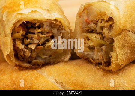 Delicious vegetarian spring rolls isolated. Stock Photo