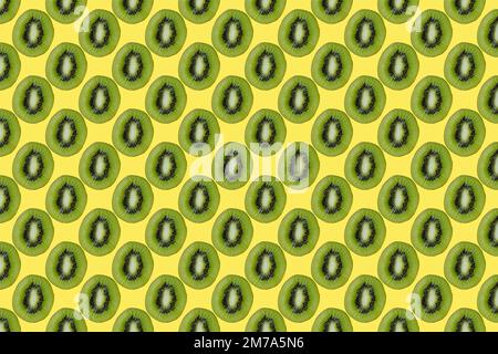 seamless kiwi fruit pattern on yellow background  Stock Photo