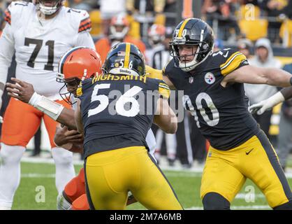 Pittsburgh Steelers linebacker Alex Highsmith (56) lines up for a play  during an NFL football game against the Cleveland Browns, Thursday, Sept. 22,  2022, in Cleveland. (AP Photo/Kirk Irwin Stock Photo - Alamy