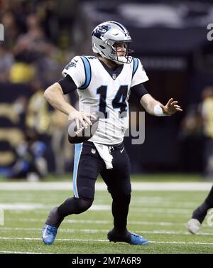 Carolina Panthers quarterback Sam Darnold throws a pass as he warms up ...