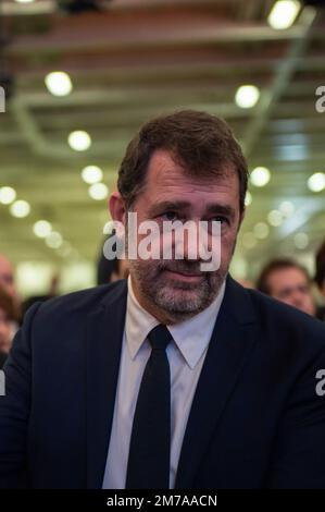 Marseille, France. 6th Jan, 2023. Christophe Castaner seen during a visit by boat of the commercial port of Marseille. Christophe Castaner, former Minister of the Interior under Emmanuel Macron's first five-year term, was elected chairman of the supervisory board of the Grand Port Maritime de Marseille (GPMM) in November 2022. The objectives are to considerably reduce the impact of maritime activities on air quality and to make the Marseille Fos port complex the leading Mediterranean entry point to Northern Europe. President Emmanuel Macron has indicated that he wants to integrate the transp Stock Photo