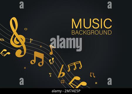 Yellow flowing music notes on black background vector Stock Vector