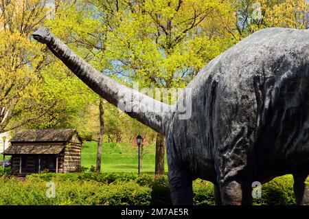 Dippy the Dinosaur stands in a park near the Natural History Museum at the University of Pittsburgh Stock Photo
