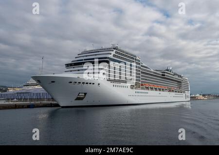 Marseille, France. 6th Jan, 2023. The MSC Magnifica is docked at the cruise terminal of the Port of Marseille. The MSC Magnifica is a cruise ship of the company MSC Cruises, built at the Chantiers de l'Atlantique in Saint-Nazaire.It has 1,259 cabins for the transport of 2,518 passengers and cruises on the Mediterranean sea. (Credit Image: © Laurent Coust/SOPA Images via ZUMA Press Wire) Stock Photo