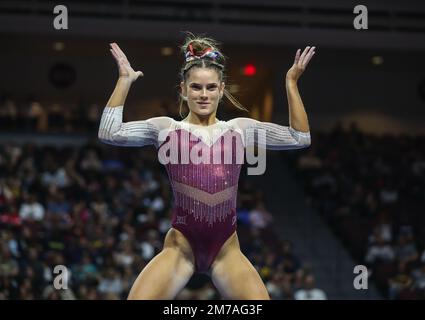 Oklahoma's Jordan Bowers competes on the Balance beam during an NCAA ...