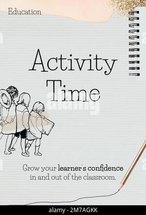 Activity time template vector on paper with student doodle Stock Vector