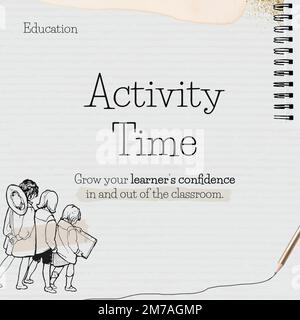 Activity time template vector on paper with student doodle Stock Vector