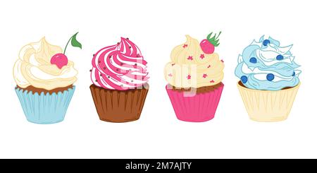 Little delicious cupcakes. Colorful vector illustration set Stock Vector