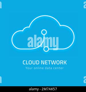 Blue neon cloud logo vector digital networking system Stock Vector