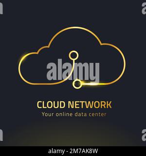 Gold neon cloud logo vector digital networking system Stock Vector