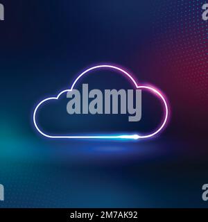 Pink neon cloud icon vector digital networking system Stock Vector