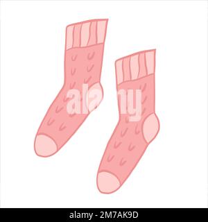 Vector illustration in color isolated on white. Knitted socks with patterns Stock Vector