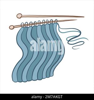 Vector color illustration of sample of knitted pattern on knitting needles Stock Vector