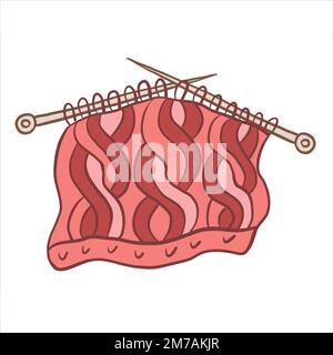 Vector color illustration of sample of knitted pattern on knitting needles Stock Vector