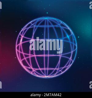 Global network technology icon vector in neon on gradient background Stock Vector