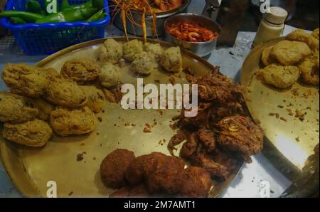indian street food deep oil fry pakoras in a plate Stock Photo