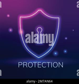 Technology logo vector with shield lock icon in purple tone Stock Vector