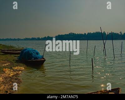 lake water reflection in rural india Stock Photo