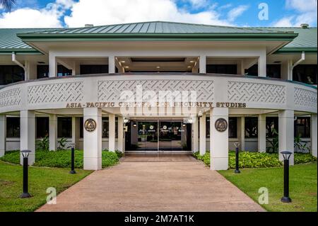 Honolulu, Hawaii - January 1, 2022: Exterior facade of the Asia-Pacfic Center for Security Studies. Stock Photo