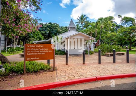 Honolulu, Hawaii - January 1, 2022: Exterior facade of the Fort DeRussy Army Chapel. Stock Photo