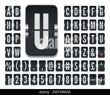 Airport mechanical flip scoreboard terminal alphabet font with numbers to display stock exchange rates or flight information. Vector illustration Stock Vector