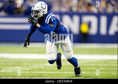 November 04, 2021: Indianapolis Colts defensive lineman Kwity Paye (51)  during NFL football game action between the New York Jets and the Indianapolis  Colts at Lucas Oil Stadium in Indianapolis, Indiana. Indianapolis