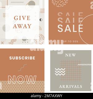 Neo Memphis shop social media template set vector Stock Vector