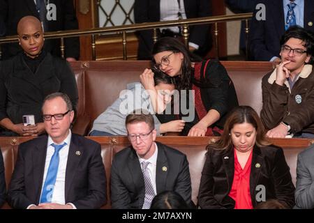 United States Representative Rashida Tlaib (Democrat of Michigan) holds her daughter as the 118th Congress convenes to vote for Speaker of the House at the US Capitol, in Washington, DC, USA, Saturday, January 7, 2023. Photo by Rod Lamkey/CNP/ABACAPRESS.COM Stock Photo