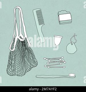 Eco-friendly product vector doodle illustration set Stock Vector