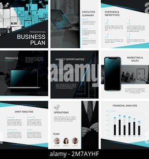 Professional business presentation template vector social media post set Stock Vector
