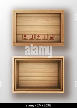 Wooden box open and closed realistic vector illustration. Wooden crate or  cargo box for storage, transportation and delivery of product with postal  sy Stock Vector Image & Art - Alamy