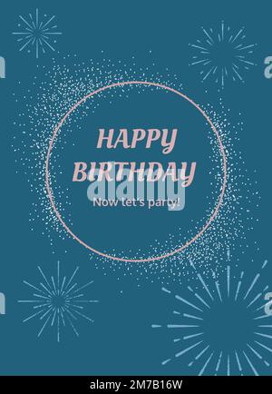 Blue birthday greeting template vector with burst firework illustration Stock Vector