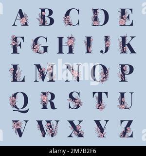 Floral alphabet font typography vector Stock Vector