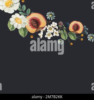 Vector floral black background with design space vintage illustration Stock Vector