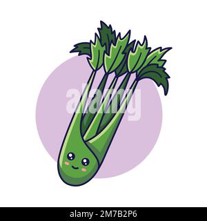 Cute Kawaii Celery cartoon icon illustration. Food vegitable flat icon concept isolated Stock Vector