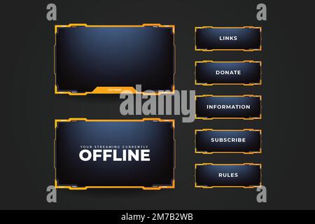 Simple overlay decoration with yellow color borders and buttons. Online gamer screen interface design on a dark background. Offline and online screen Stock Vector