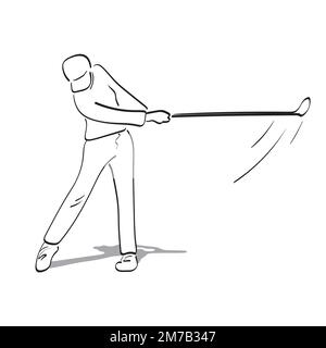 line art golfer playing golf illustration vector hand drawn isolated on white background Stock Vector