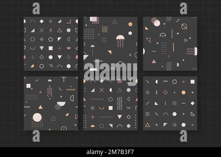 Black Memphis pattern wallpaper vector set Stock Vector