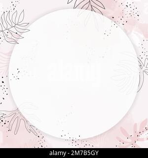 Pink leafy round watercolor frame vector Stock Vector