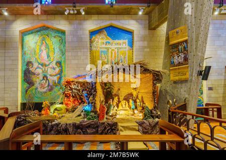 Nazareth, Israel - January 06, 2023: View of a nativity Scene display, in the Basilica of the Annunciation, in Nazareth, Israel Stock Photo