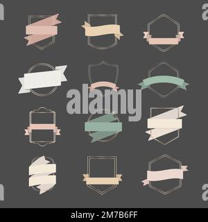 Gold frames with ribbon banners set vector Stock Vector