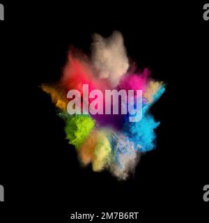 Colored powder explosion isolated on black background. Abstract colored backdrop. Colorful explode. Stock Photo