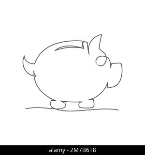 Piggy bank One line drawing on white background Stock Vector